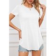 thumbnail image 3 of Fancyglim Womens Scoup Neck Short Sleeve Long T-Shirt Curved Hem Tunic, White S, 3 of 6