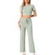 thumbnail image 1 of INSPIRAR CHIC Conjunto de Pijama de Mujer de Punto Acanalado de 2 Piezas con Top Corto de Manga Corta y Pantalones Conjuntos de Ocio Color Verde, 1 of 5