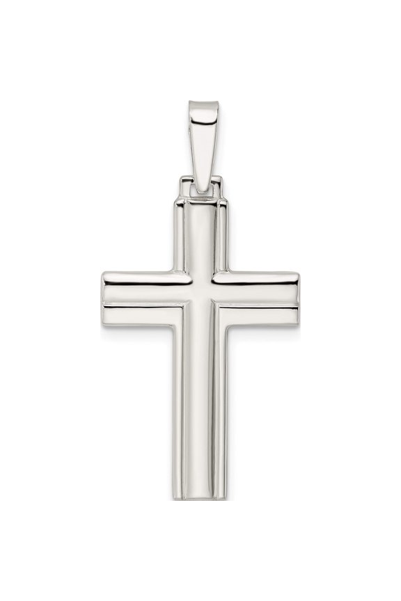 Sterling Silver Polished With Lines Latin Cross Pendant (36.05 X 17.95) Made In India qc11113