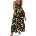thumbnail image 2 of Vintage tropical sing birds and fruits pattern black Sleeveless Dress beach outfits for women women clothes, 2 of 6