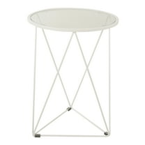 HomePop Metal Accent Table Triangle White Base, Round Mirror Top