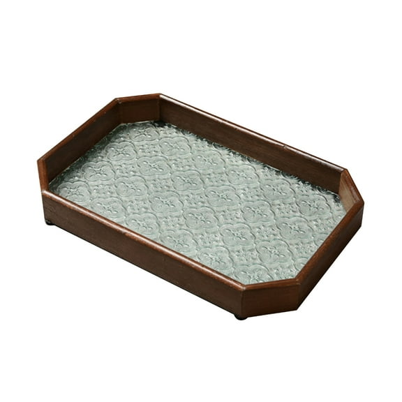 Vintage Wooden Glass Tray Decorative Serving Trays Platter Table Ornaments