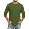 thumbnail image 4 of Mifsaly Cotton Tshirts for Men 3/4 Sleeve Casual Crewneck Tops Soft Breathable Regular Fit Layering Everyday Lounge Pullover Army Green,L, 4 of 7
