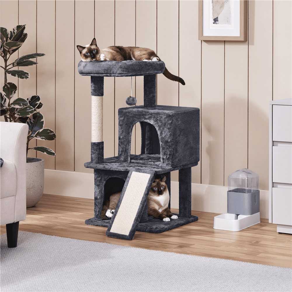 Alden Design 36" Cat Tree with Condo and Scratching Post Tower, Dark Gray