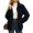 Black, variant on Women Embossed Grid Zip Up Jacket Stand Collar Loose Plush Teddy Coats
