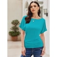 thumbnail image 2 of Women's Solid Short Sleeve Boat Neck Dolman Top with Side Shirring Trendy Casual Loose Fit T-Shirt, 2 of 7