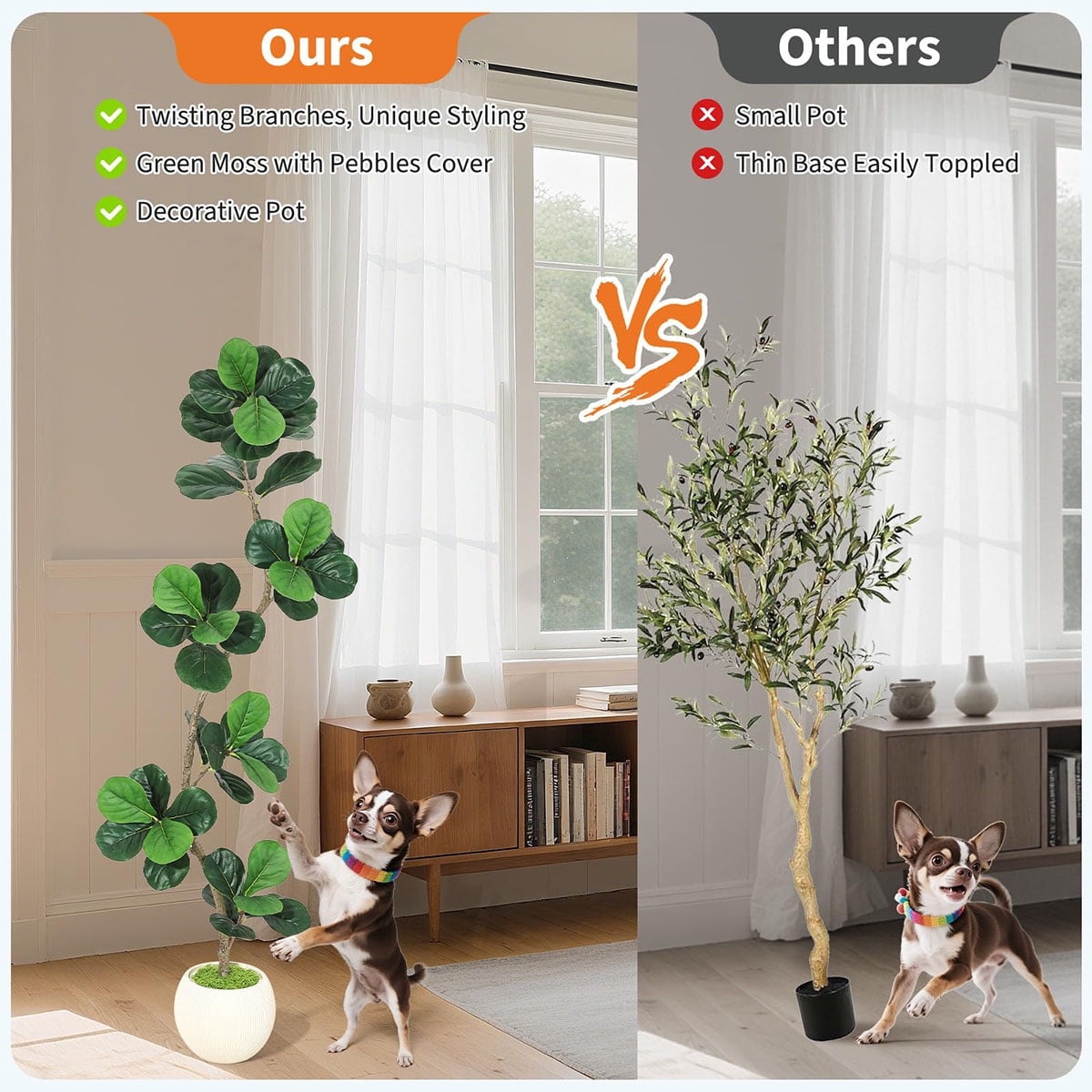 Ataucjin 5ft Fiddle Leaf Fig Artificial Tree, Faux Plants Indoor with Moss&White Planter, Fake Rubber Tall Fake Floor Plant in Pot,Artificial Trees for Home Office Living Room Decor