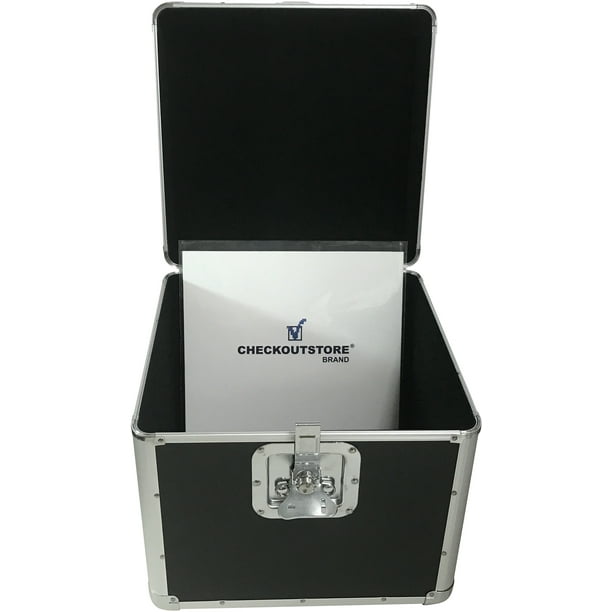 CheckOutStore Black Aluminum 12" LP Vinyl Record Storage Box (Holds 100