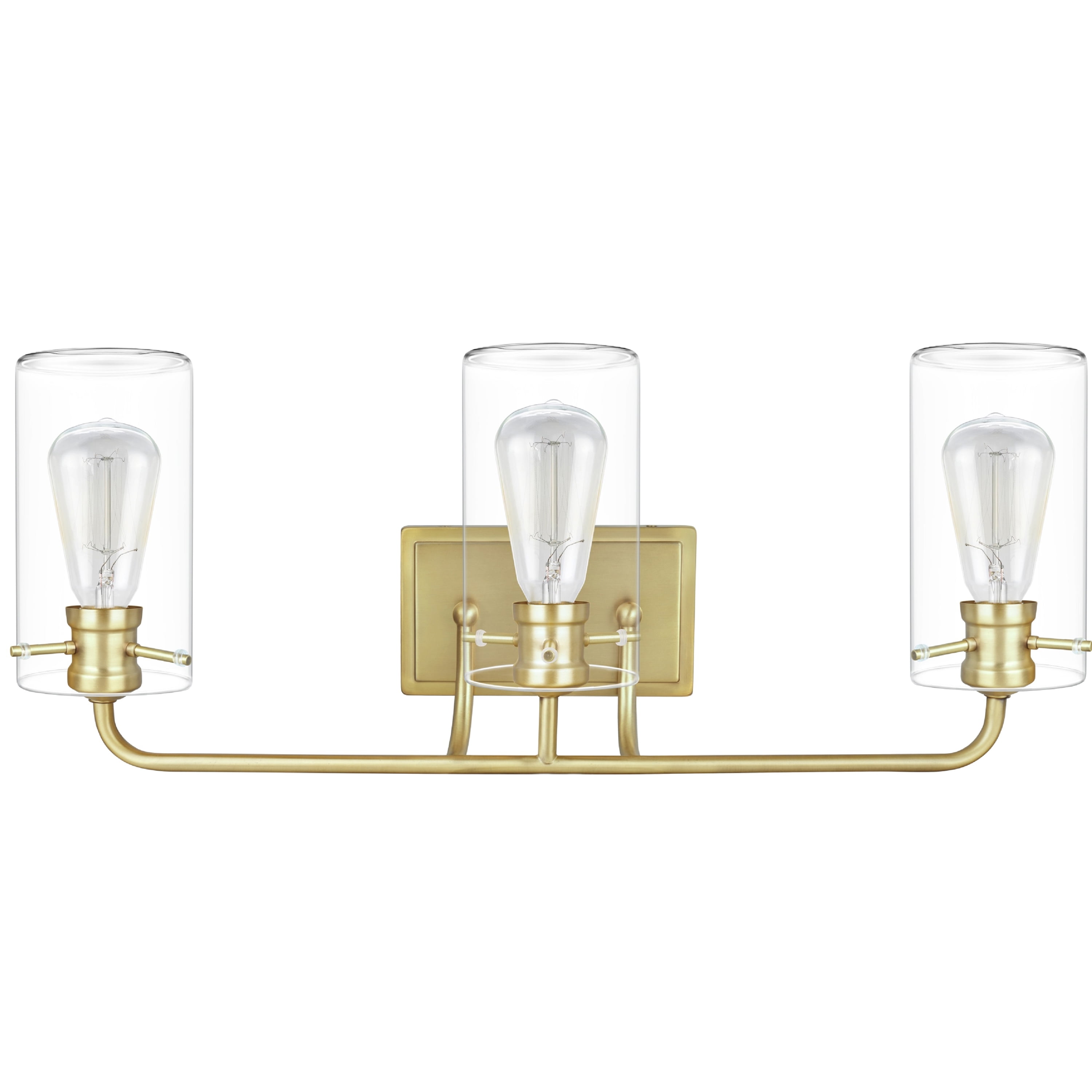 Aspen Creative 62236-2, Three-Light Metal Bathroom Vanity Wall Light Fixture, 25" Wide, Transitional Design in Antique Brass