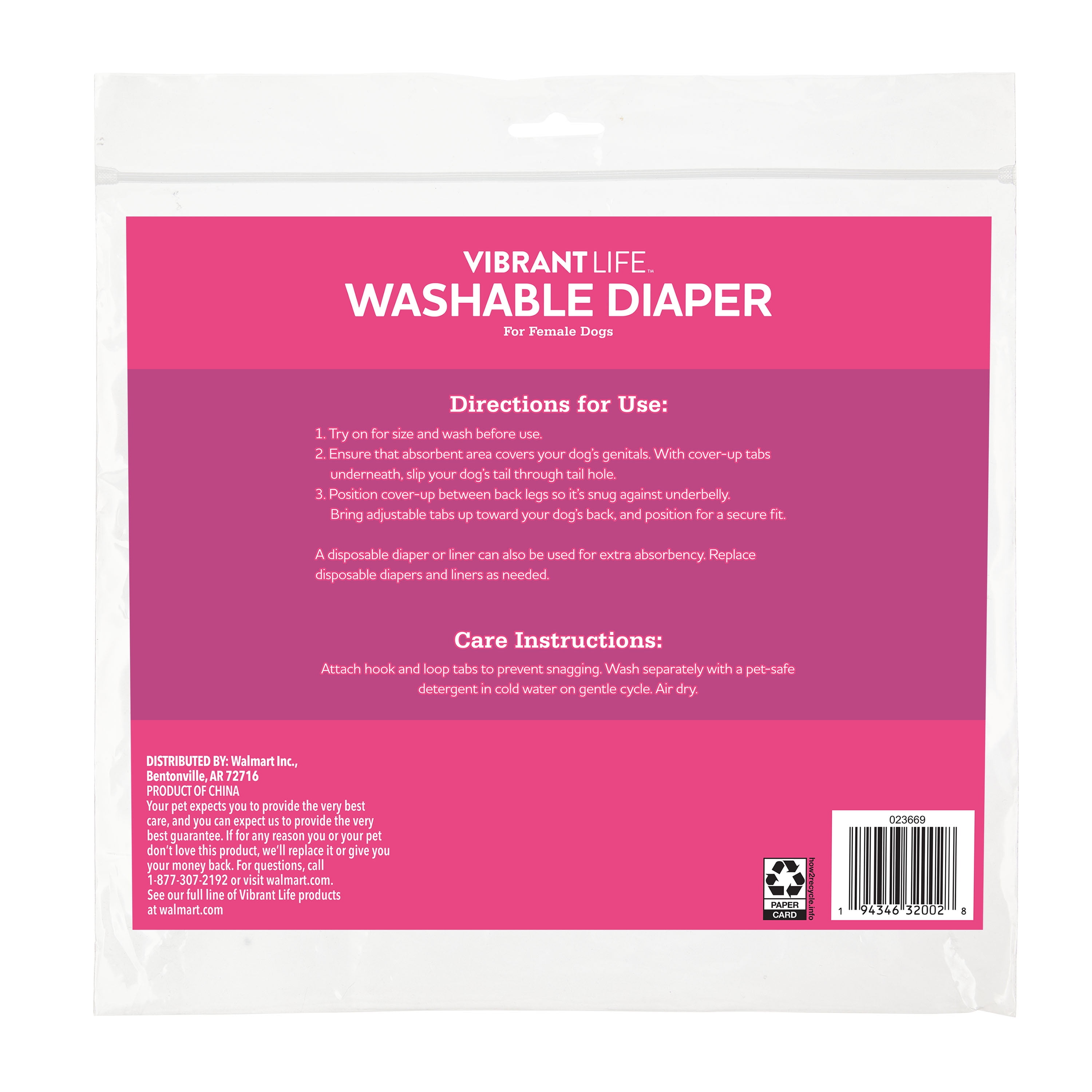 Vibrant Life Washable Dog Diapers for Female Dogs, L, 3 Count