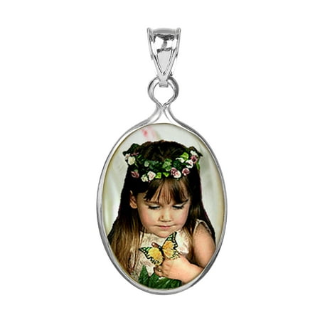 Mother Of Pearl Inlay Pendant Personalized Sterling Silver, Gold Plated or 10k Oval Frame Mother of Pearl Color Photo Charm ()