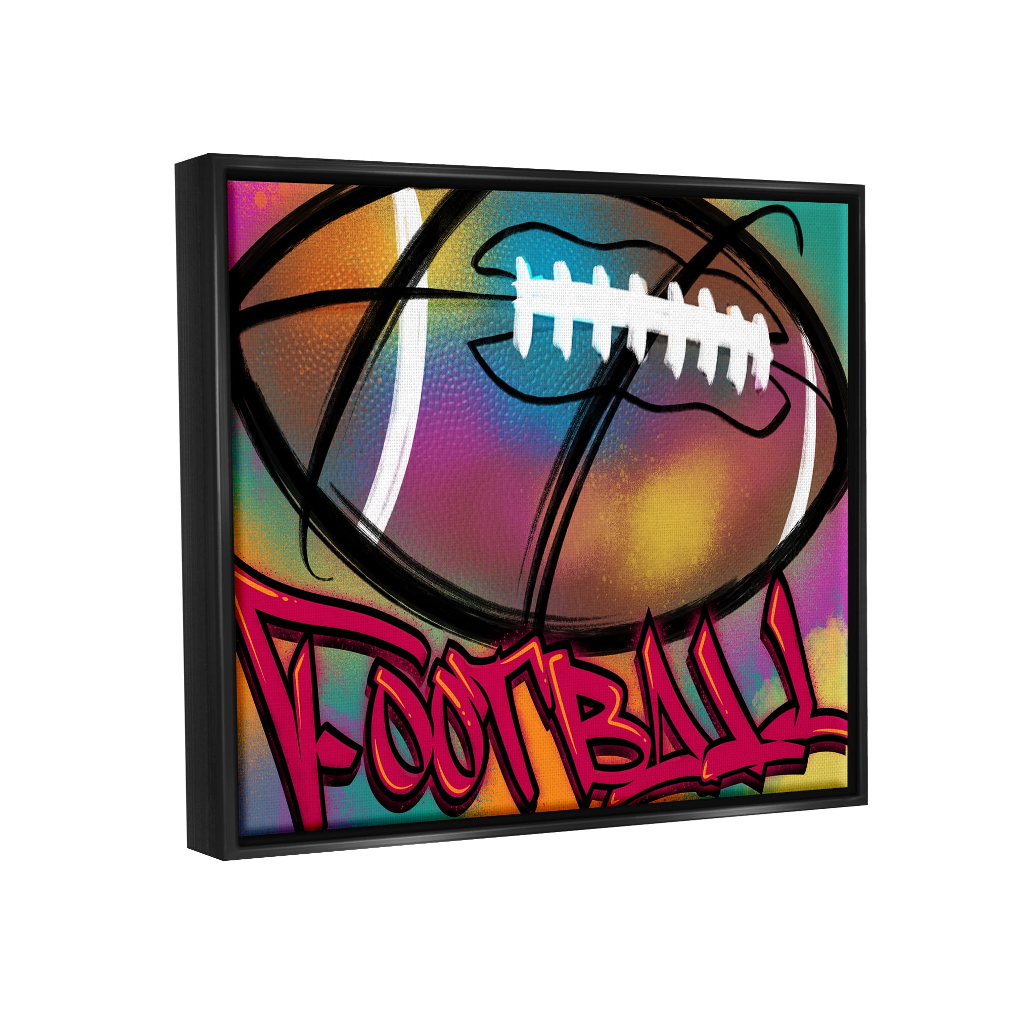Stupell Industries Urban Sports Football Abstract Painting Black Floater Framed Canvas Art Print Wall Art, 21 x 17