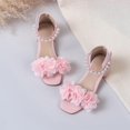 thumbnail image 3 of FAHXNVB Girls Floral Pearl Heeled Sandals Square Toe Ankle Strap Casual Sandals Summer Comfortable Low Heel Sandals 4-12 Years, 3 of 8
