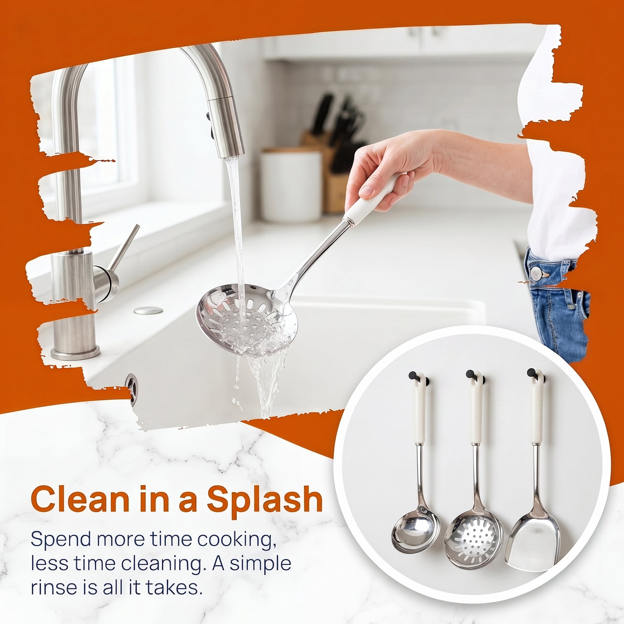 Unique Bargains Color-blocked Kitchen Utensil Set for Home Cooking White-Silver 3pcs