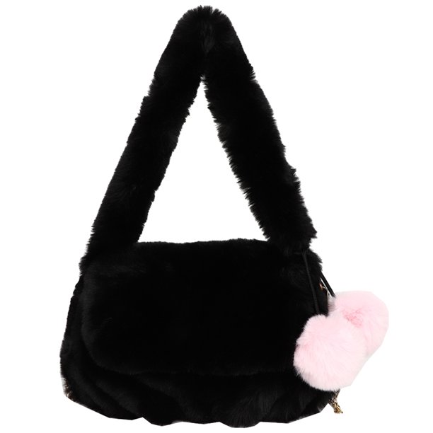 Bolsa Hobo De Felpa Bolso elegante con cadena para mujer, bolso esponjoso de piel sintética para axila con colgante, bolso para citas para mujer