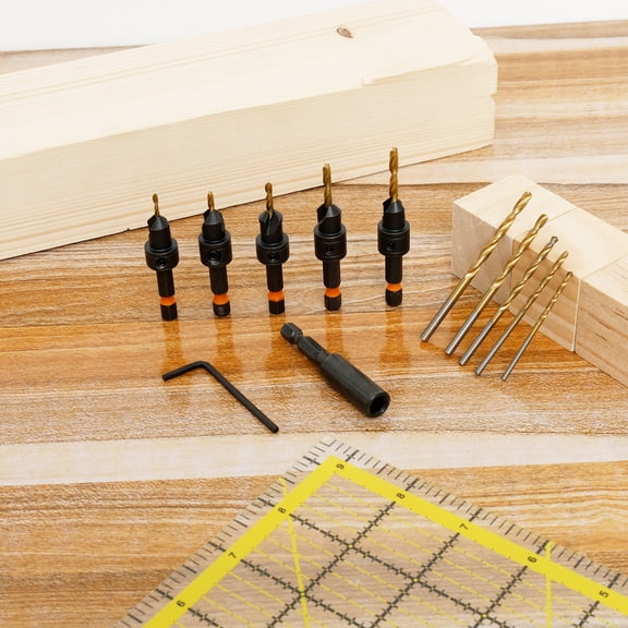 Tmwefusc 5Pcs Countersink Drill Bit Set High Speed Steel Counter Sink Drill Bit with 1/4 Inch Hex Shank #4 #6 #8 #10 #12 for Wood Plastic Soft Metal