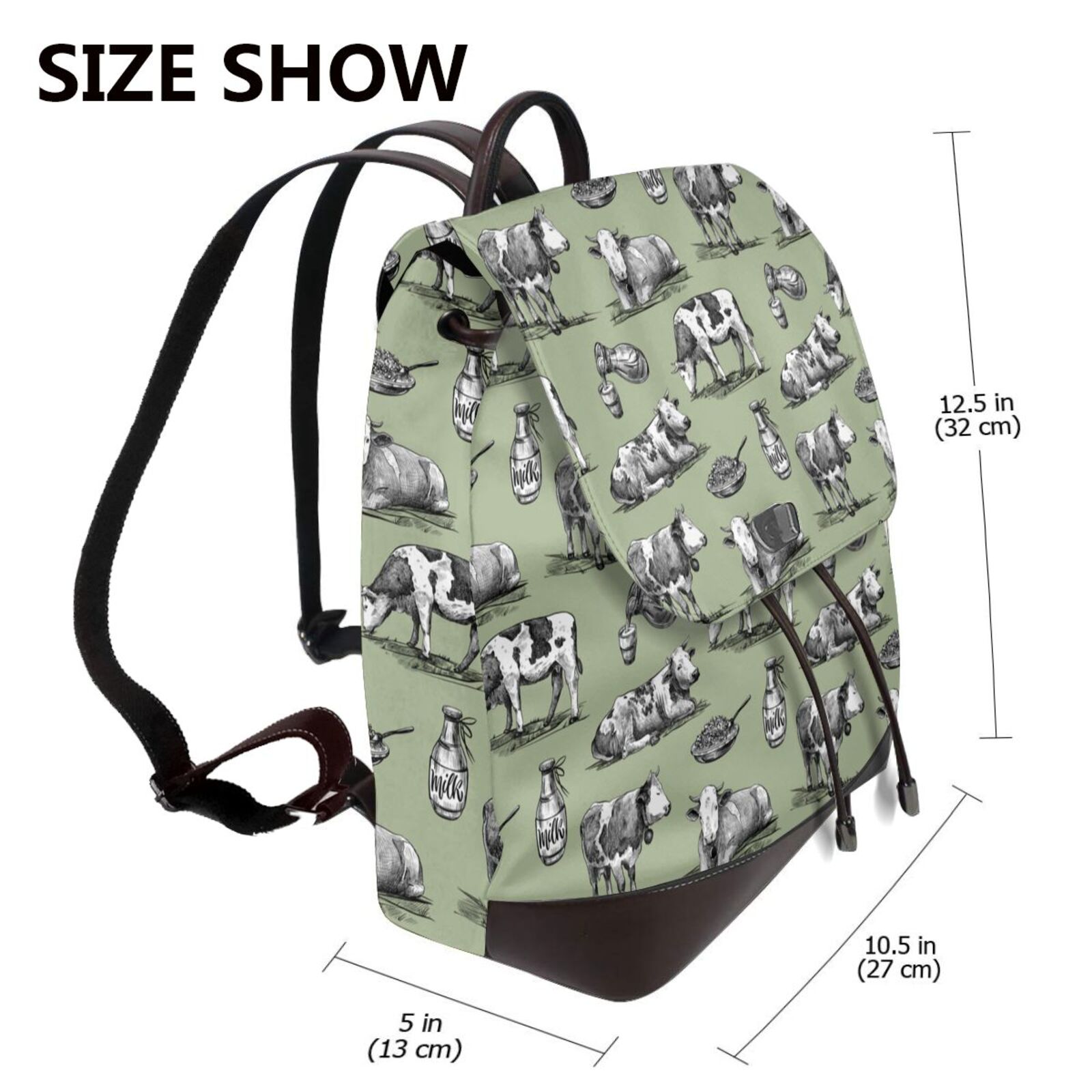 Xecao Farm Cows Print Large Backpack Soft Leather for Women Travel with Compartment, Adjustable Convertible Strap
