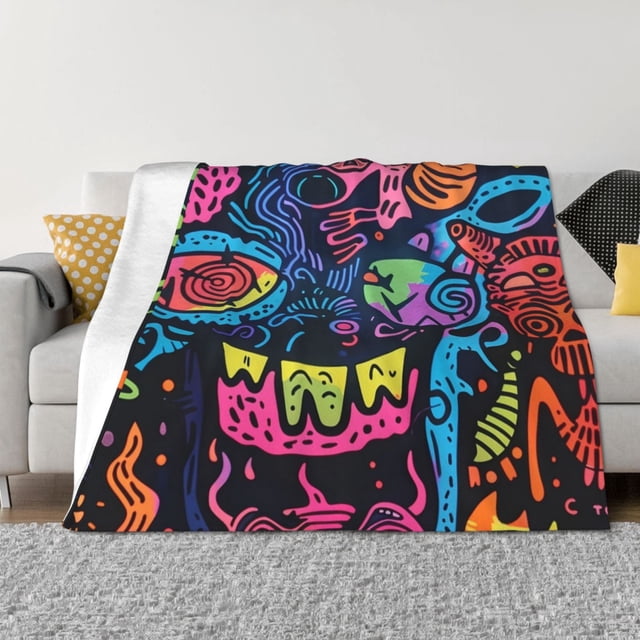 Fotbe Neon Graffiti Urban Art Manta de Franela con Estampado, Manta Ultrasuave para Cama, Sofá, Auto, Hipoalergénica y Antibolitas-80"x60"