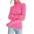 thumbnail image 2 of Suéteres Acanalados para Mujer, Lindos Suéteres de Punto de Cuello Alto, Ajustados y Cálidos Rosa Roja un Tamaño, 2 of 9