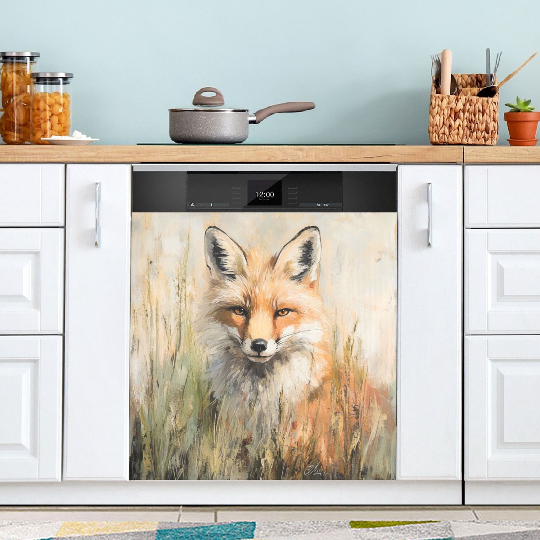 Dishwasher Magnetic Sticker 23x26 Inch Refrigerator Magnetic Sticker Washing Machine Magnetic Sticker Kitchen Panel Magnetic Sticker Home Decor Lone Orange Fox