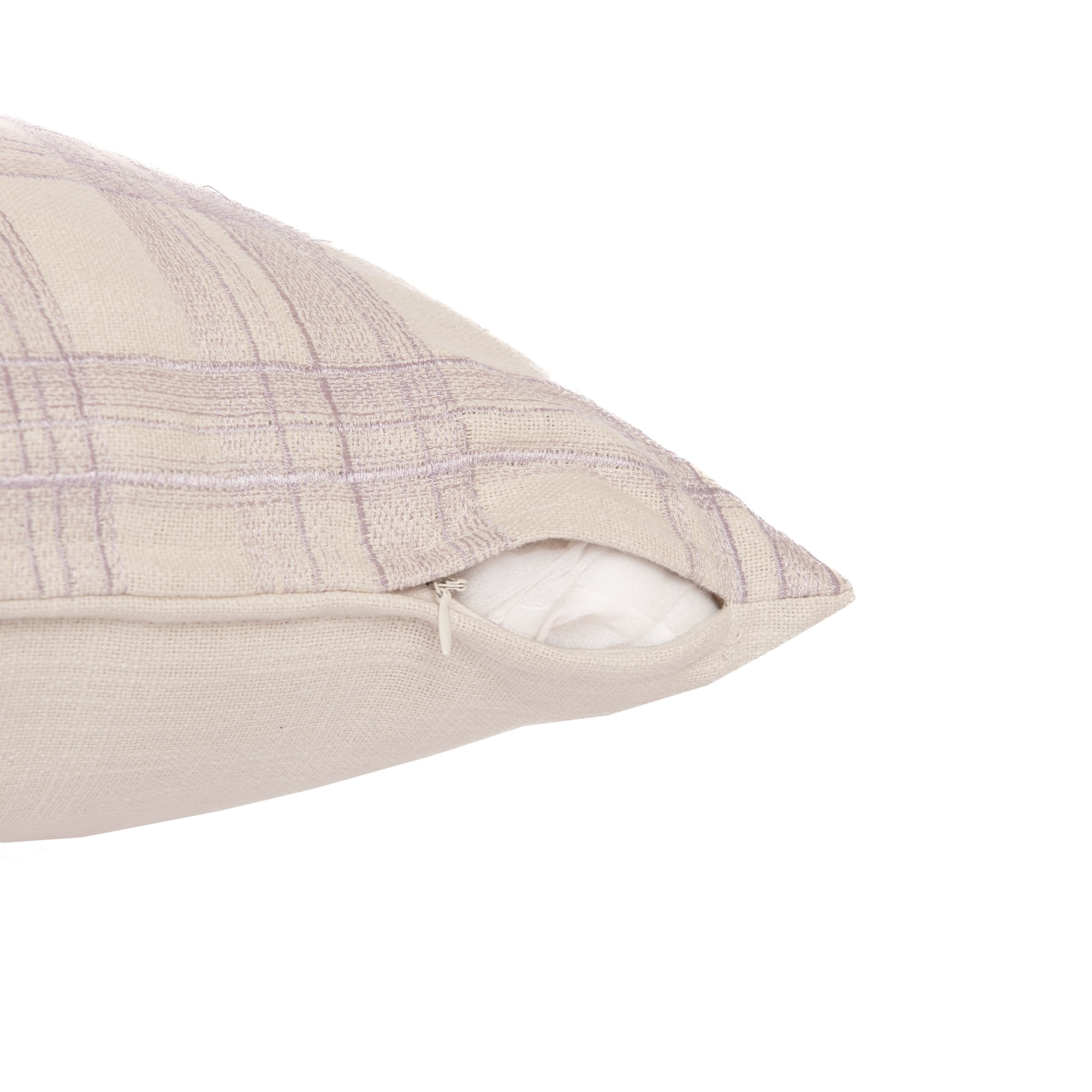 Ox Bay Stacy Garcia 24" x 24" Ivory/Lilac Embroidered Plaid Adult Decorative Throw Pillow