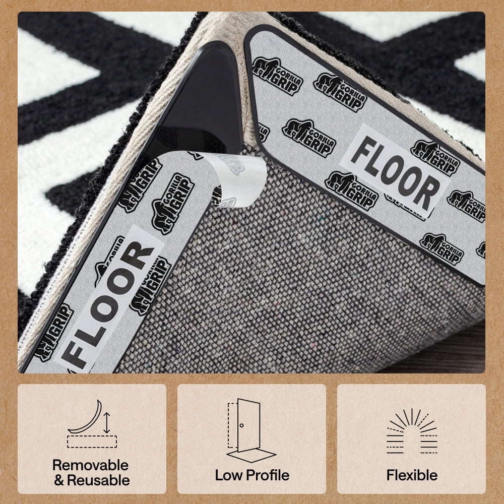 GORILLA GRIP Rug Gripper Pads Keep Rugs Corners from Curling, Removable Sticky Pads Hold Carpet in Place, 8 Pack