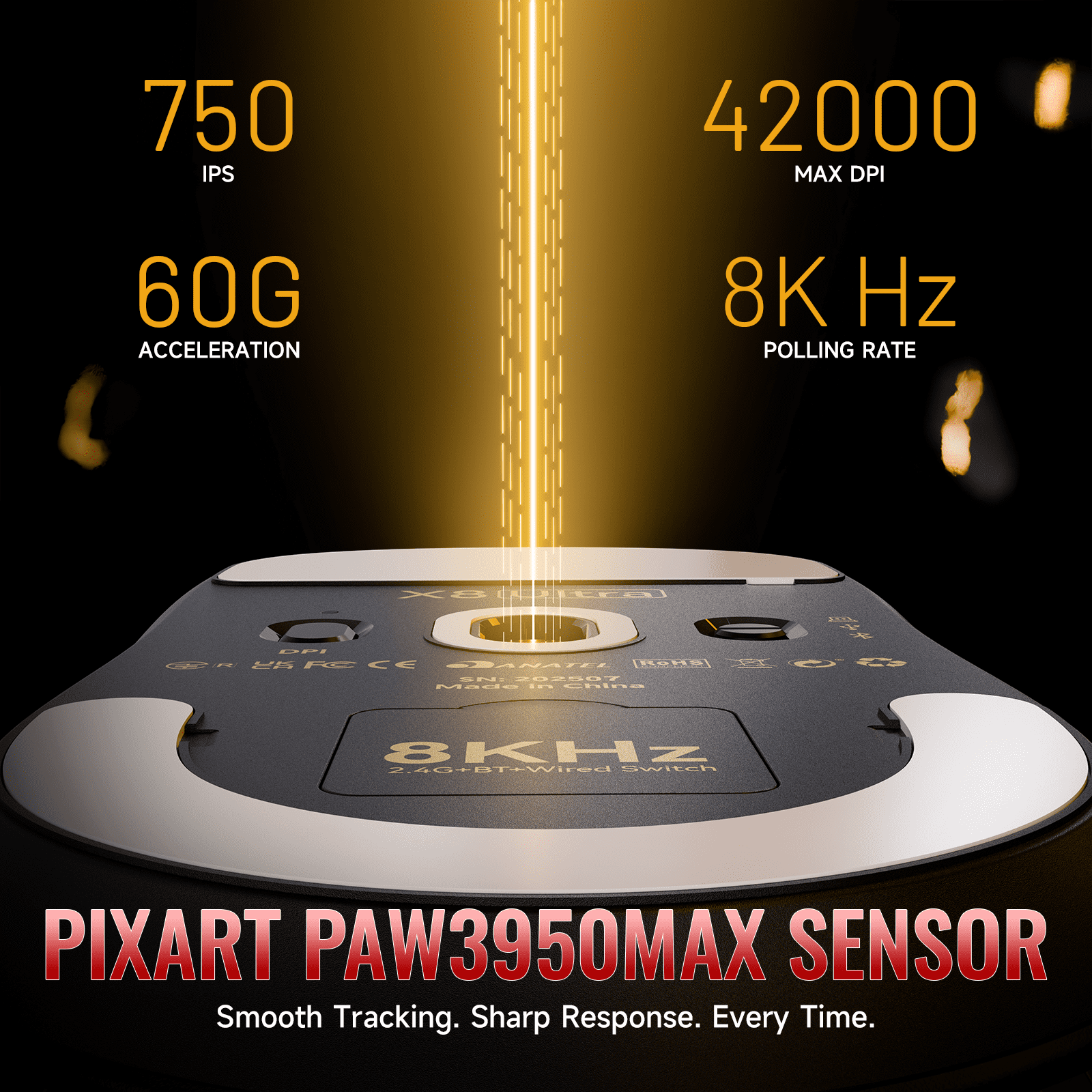 ATTACK SHARK X8ULTRA Mouse for Large Hand, Nordic52840 MCU, 55g SUPERLIGHT, PixArt PAW3950MAX Gaming Sensor, DPI up to 42000, Ice-Cool Nano Coating, BT/2.4G Wireless/Wired, 500mAh Battery (Black)