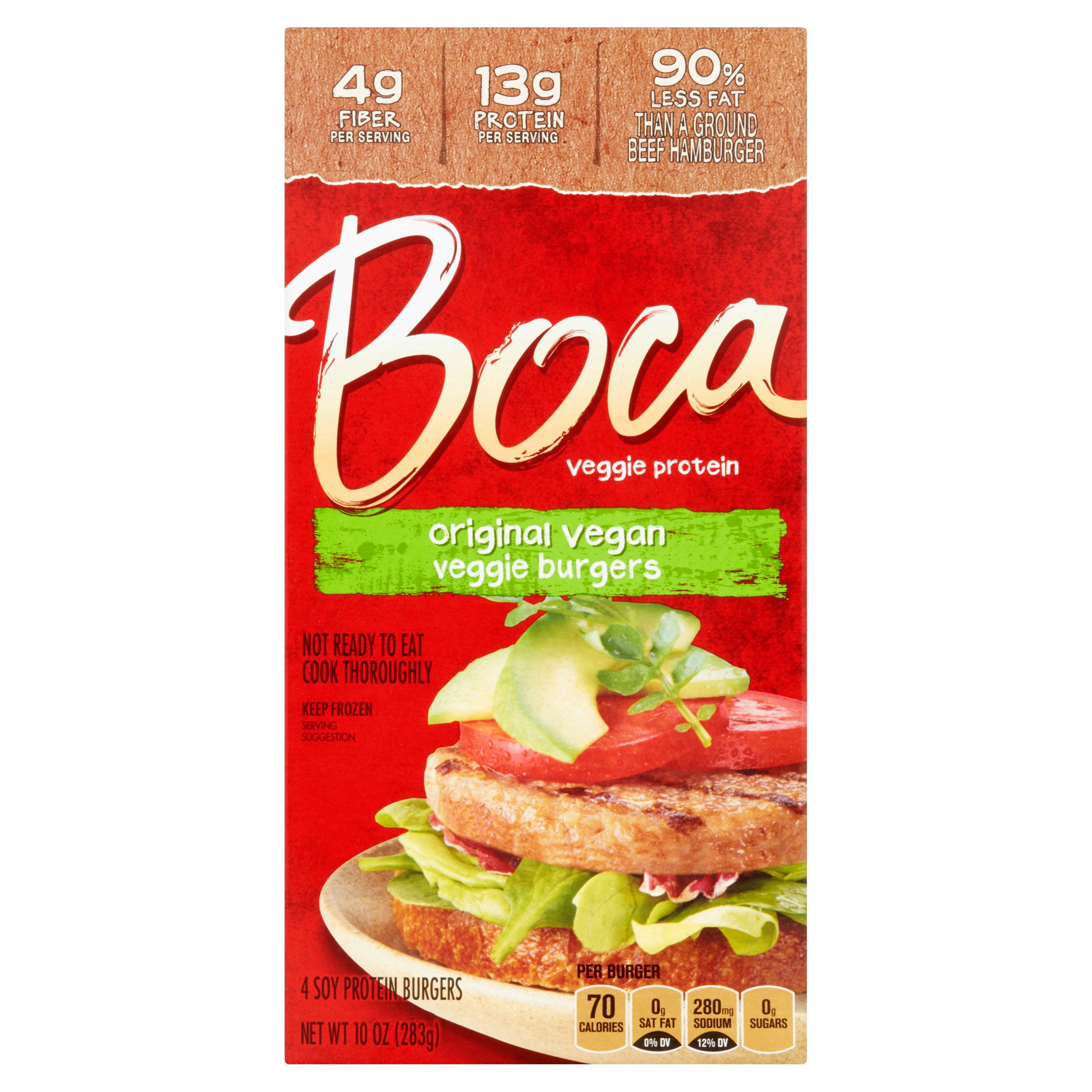 Boca Protein Veggie Original Vegan Veggie Burgers, 4 count, 10 oz by Boca Foods Company