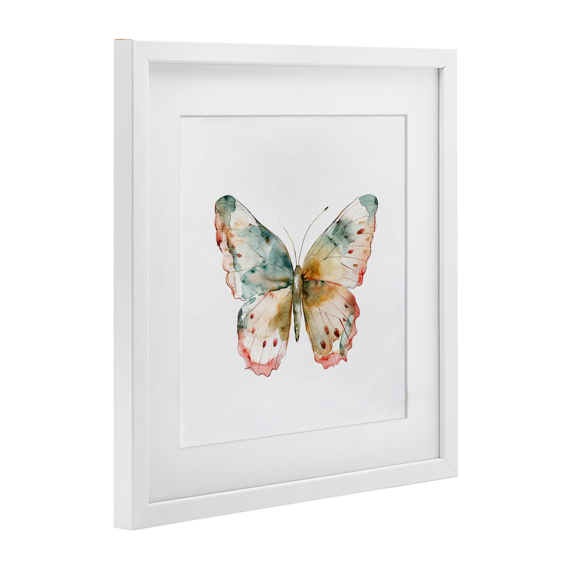 Stupell Industries Muted Watercolor Butterfly White Framed Print Under Glass, design by Kim Allen