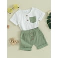 thumbnail image 4 of Biekopu Baby Boys Shorts Set, Contrast Color Short Sleeve T-shirt with Elastic Waist Shorts Summer Outfit, 4 of 9