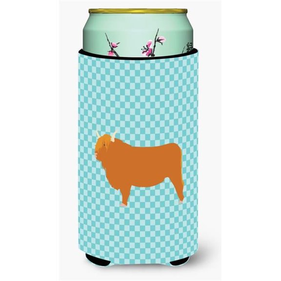 Highland Cow Blue Check Tall Boy Beverage Insulator Hugger