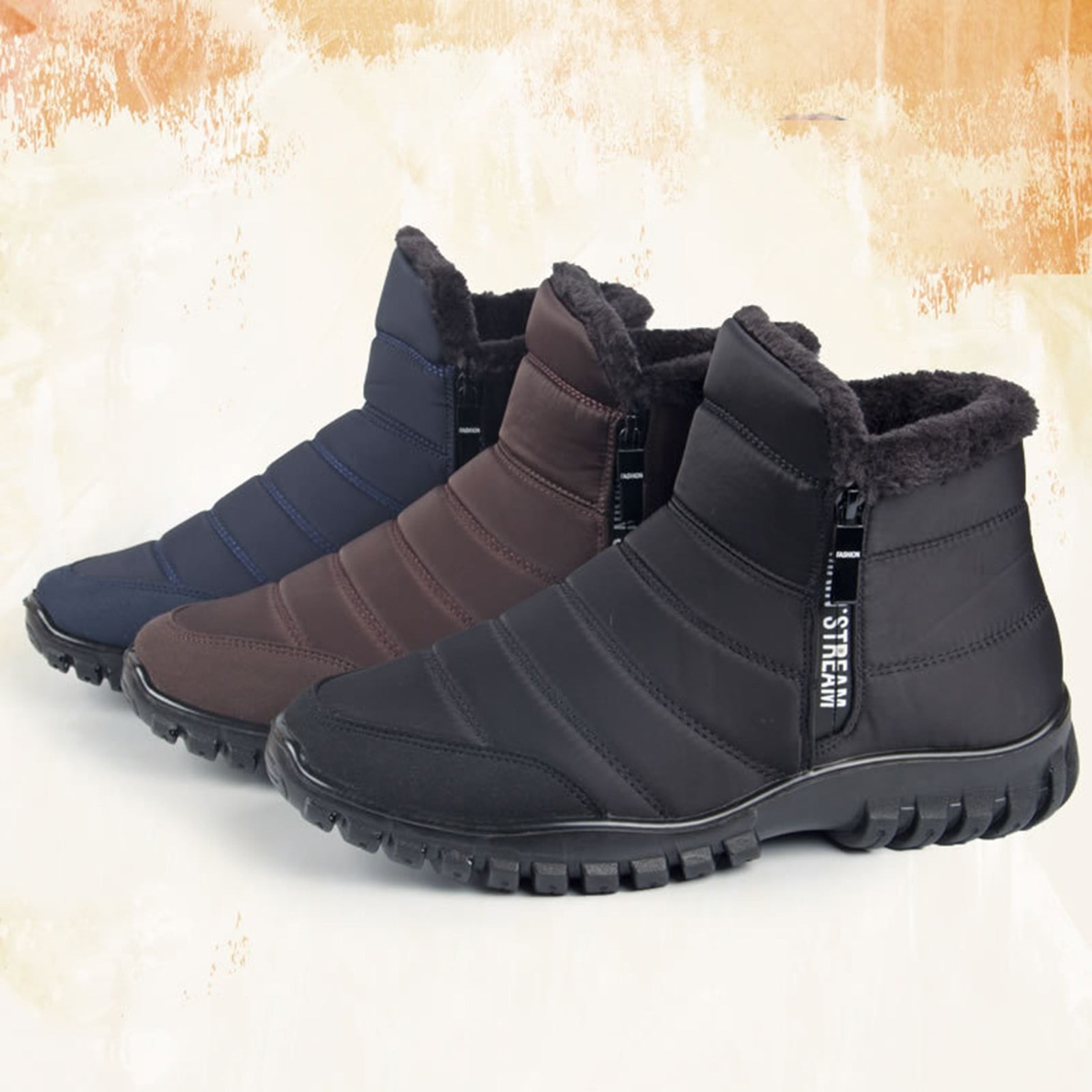 Zshosam Men's Slip On Snow Boots with Warm Plush Lining, Comfy Non Slip Durable Thermal Side Zipper Design Shoes, Men's Winter Footwear(Black,44)