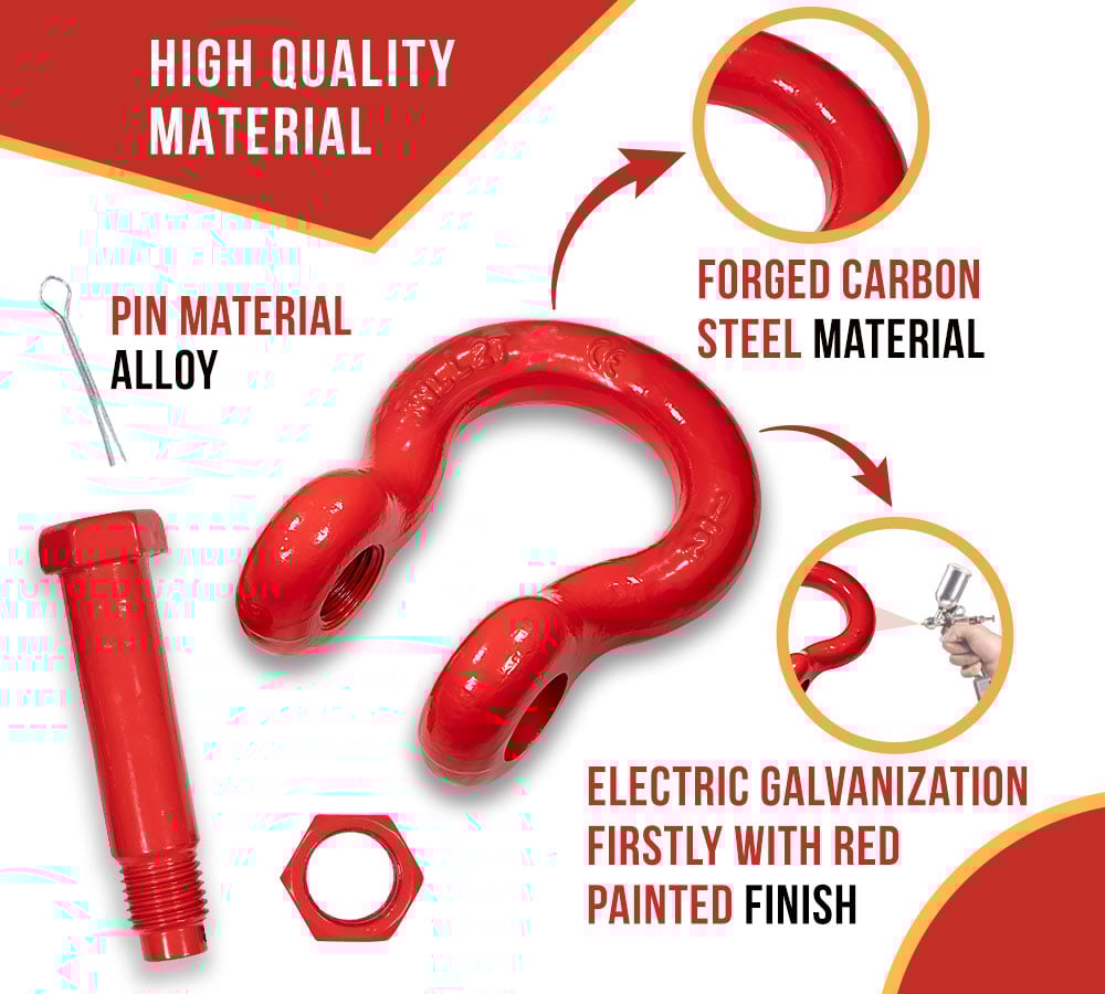 thumbnail image 3 of 20 Pcs 1/2" Anchor Shackle Forged Carbon Steel w/ Safety Screw Pin Load Limit 4,000 lbs Double Rust Protection Heavy Duty D Ring Bolt Type Shackle for Towing, Rigging, Vehicle Recovery, 3 of 9