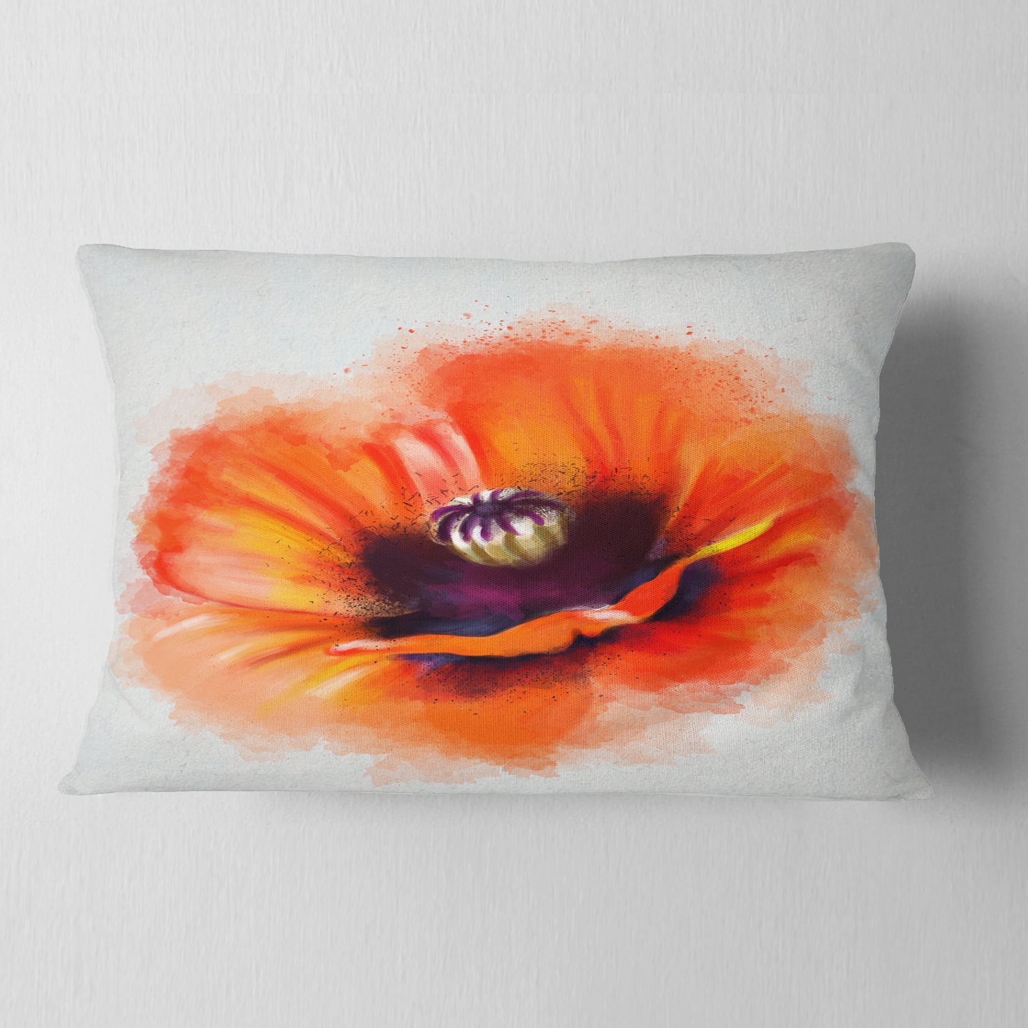 Designart Cute Orange Watercolor Flower - Flowers Throw Pillowwork - 12x20