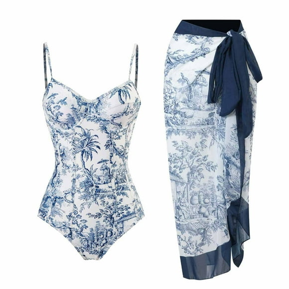 School Gift ,Women One Piece Swimsuit with Matching Cover Ups Floral Sexy Bikini Sets High Cut Push Up Two Pieces Bathing Suit