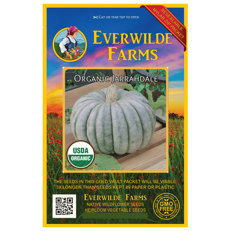 Pumpkin Seed Packet - Everwilde Farms - 10 Organic Jarrahdale Pumpkin Seeds - Gold Vault Jumbo Bulk Seed Packet