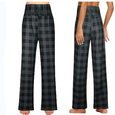 

pants for women Womens Casual Comfortable Plaid Prints Pajamas Wide Leg Pants Long Yoga Pants