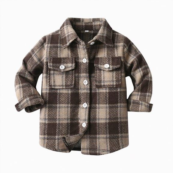 Splozh Toddler Kids Baby Boys Girls Flannel Plaid Shirt Jacket Long Sleeve Button Down Tops Coat Fall Winter Clothes Toddler Girl Jacket,Coffee,8-9 Years