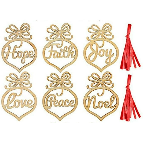 6 Christmas Wooden Tree Ornaments Faith Hope