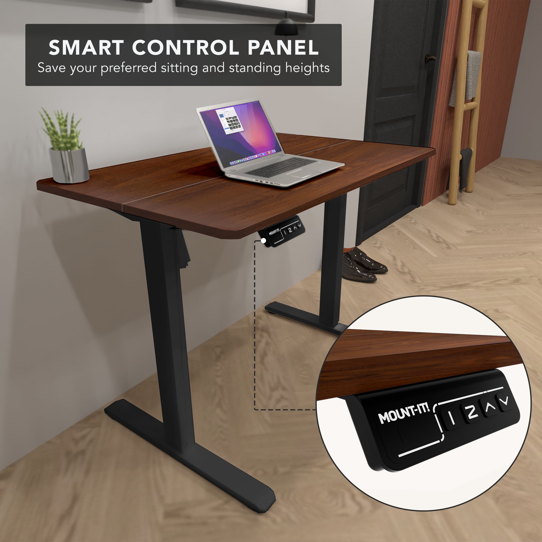 Mount-It! Electric Standing Desk with 40" x 24" Tabletop - Compact Sit Stand Desk with Memory Presets, Home Office Workstation, Brown
