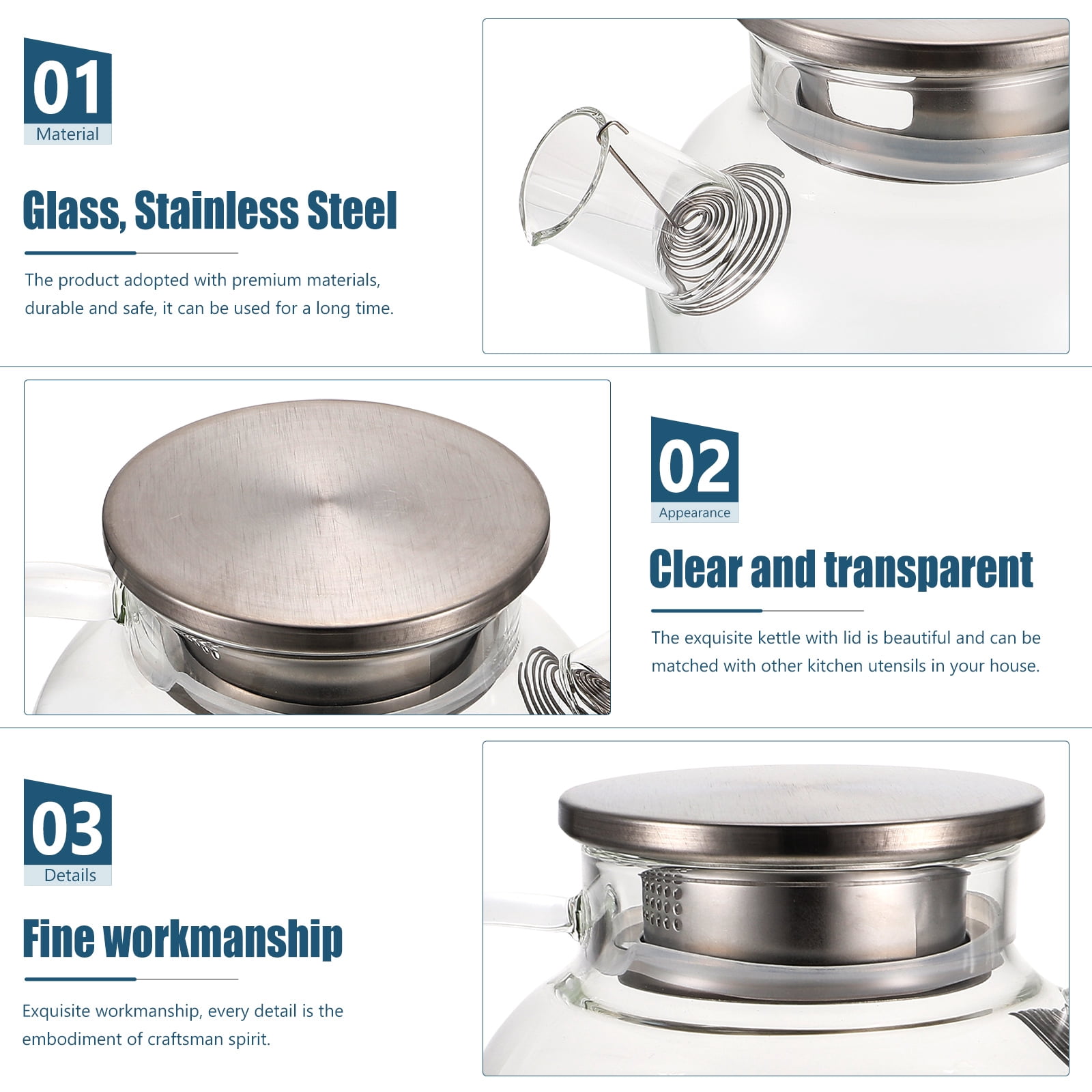Glass Pitcher with Lid Filter Spout Cold Water Iced Tea Jug Clear Beverage Lemonade Dispenser for Home Restaurant 1.6L