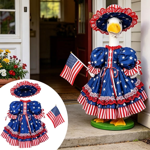 CaiTeLin Yard Goose Outfit Durable Construction, Patriotic Statue Dress American Flag Costume, Independence Day Duck Figurine Clothes Accessories For Yard Garden