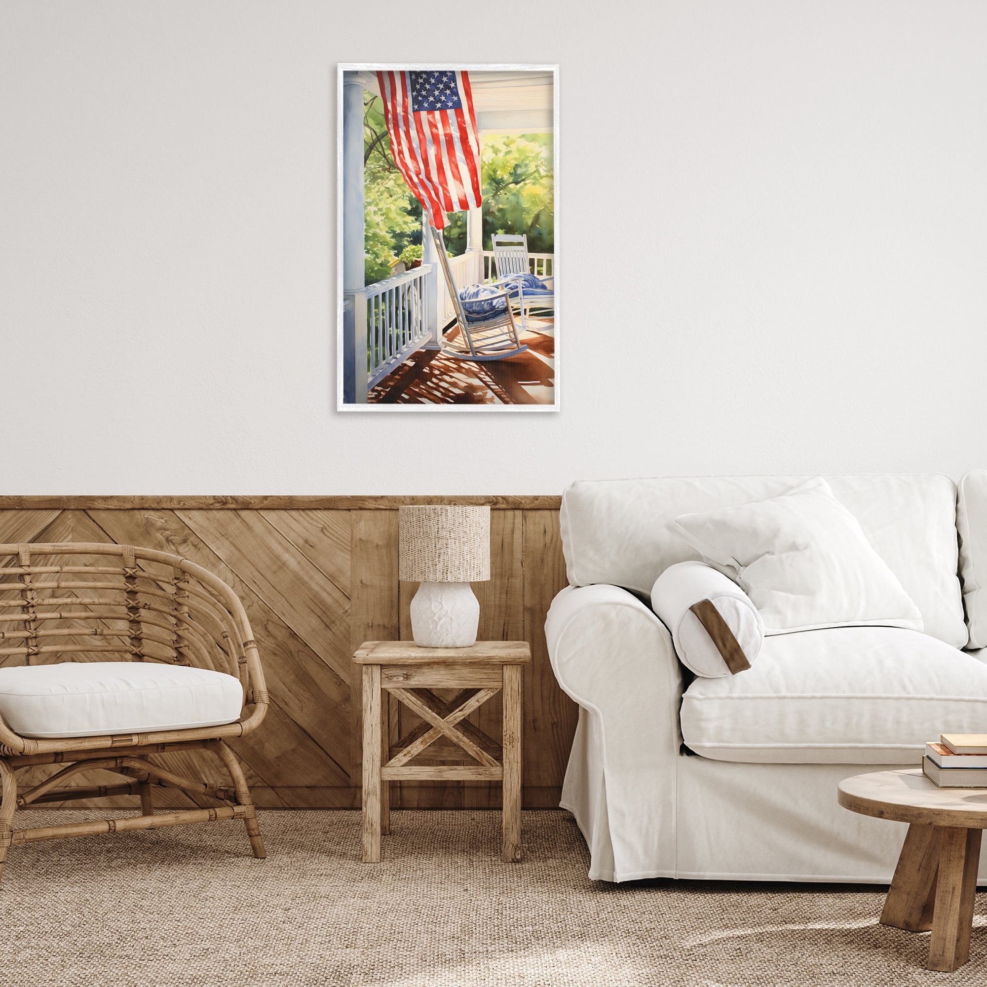 Stupell Industries Vintage American Porch Scenery Painting White Framed Art Print Wall Art, 20 x 30