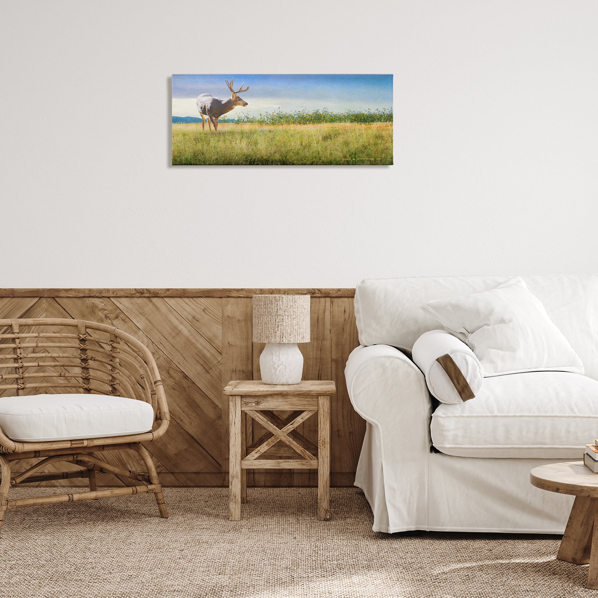 Stupell Industries Buck Deer in Field Landscape & Nature Photography Wrapped Canvas Art Print Wall Art, 30 x 13
