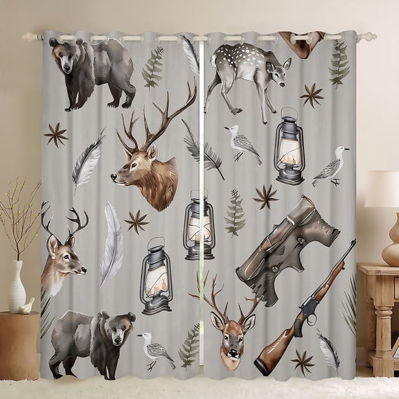 Castle Fairy Jungle Deer Bear Black Out Curtains,Hunting Curtains Pack of 2 (42x63 Each)