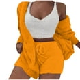thumbnail image 4 of HUJlwoi Women Fuzzy Pajama Set 3 Piece Outfit Fluffy Fleece Cardigan Outerwear Sleeveless Crop Top with Shorts Pj Set Warm Nightwear, 4 of 7