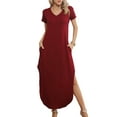 thumbnail image 4 of QINCAO Maxi Dresses for Women Short Sleeve V Neck Casual Loose Long Split Dresses with Pockets,XL(16-18), 4 of 6