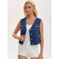 thumbnail image 2 of DARING DIVA Women's V Neck Button Up Sleeveless Cropped Denim Vest M Dark Blue, 2 of 7