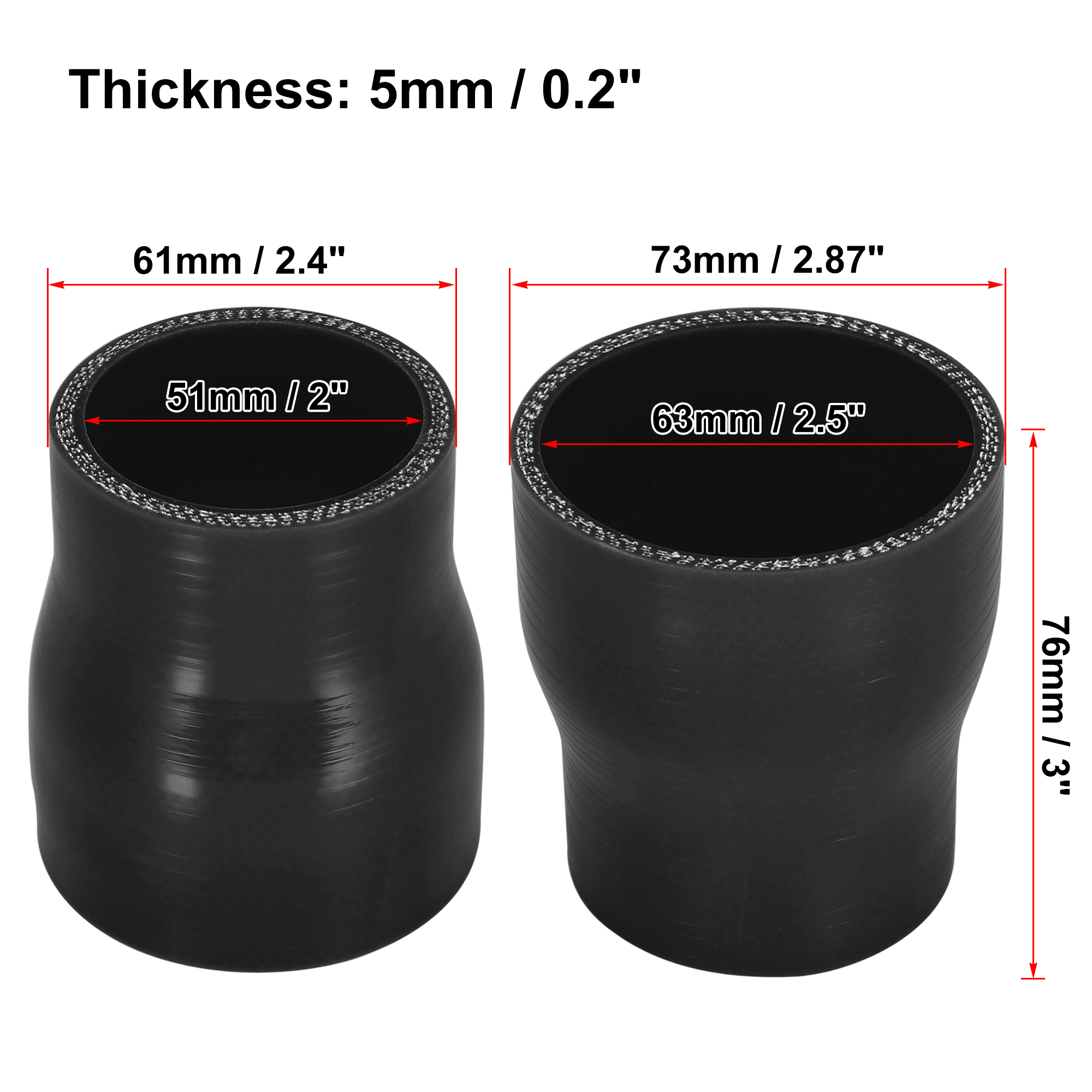 2.25" To 2.5" (57mm-63mm) Straight Silicone Reducer Hose - Black, 3-Ply - Siliconehosefactory SF1553