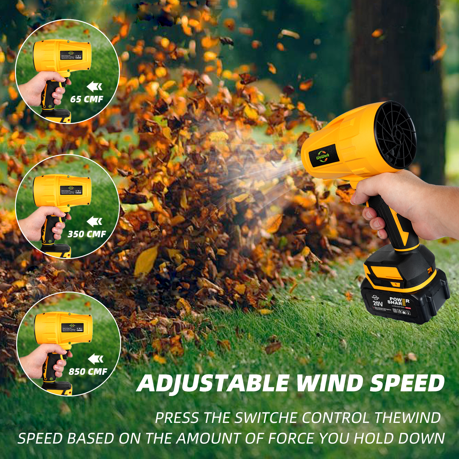 Wework Handheld Leaf Blower, 20V Portable Cordless Leaf Blower with 1 x 3.0Ah Battery, for Patio Cleaning, Lawn Care